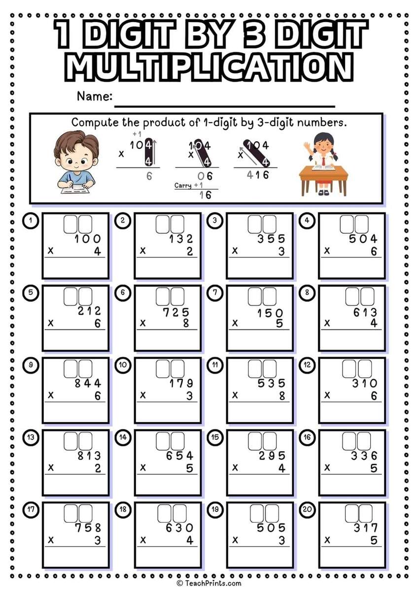3 Digit By 1 Digit Area Model Multiplication Worksheets Math Problems Teaching Resources