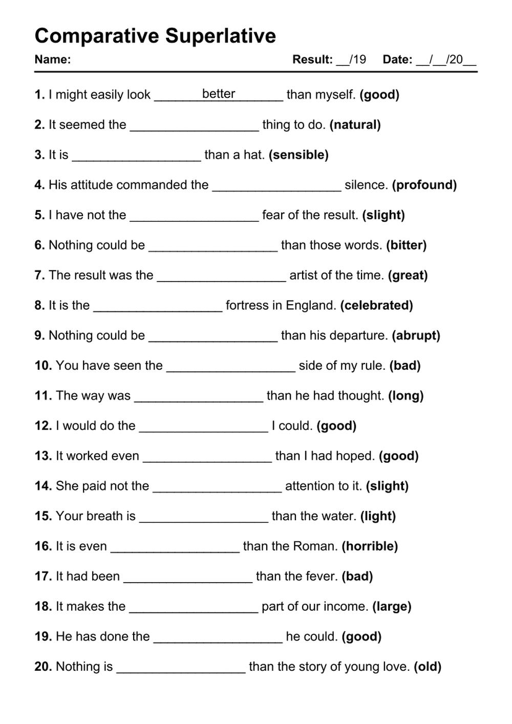 101 Comparative Superlative PDF Worksheets With Answers Grammarism