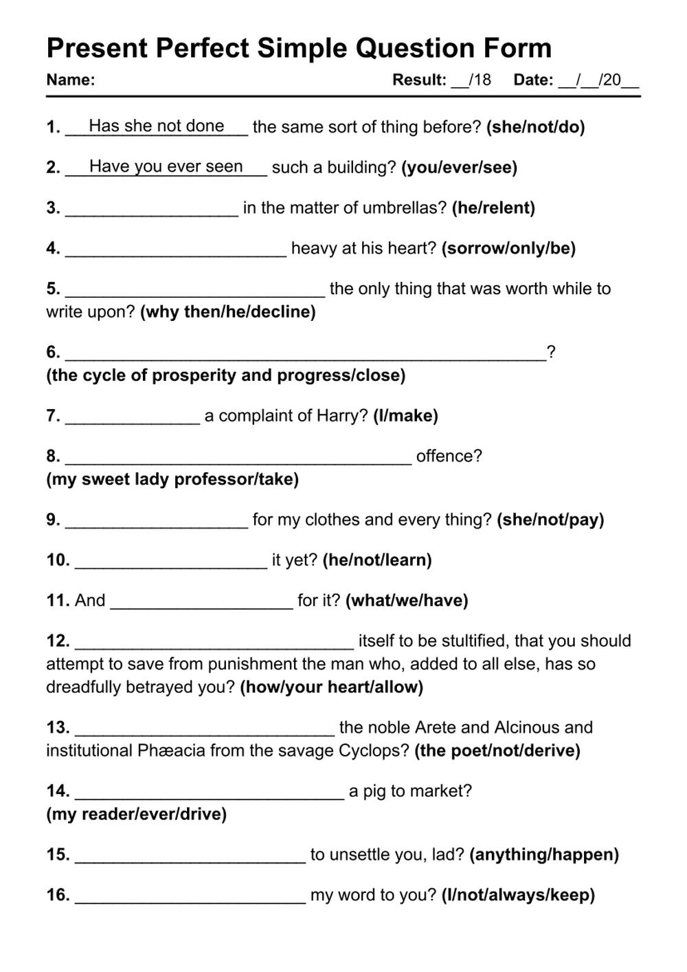Free Perfect Present Tense Worksheets Grade 5Making English Fun