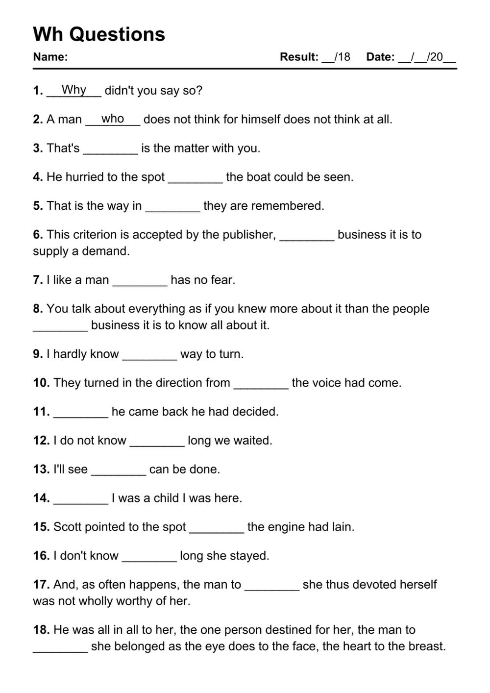 Question Words Worksheet For Grade 1 Or 2 Wh Questions Exercises For Kids Made By Teachers