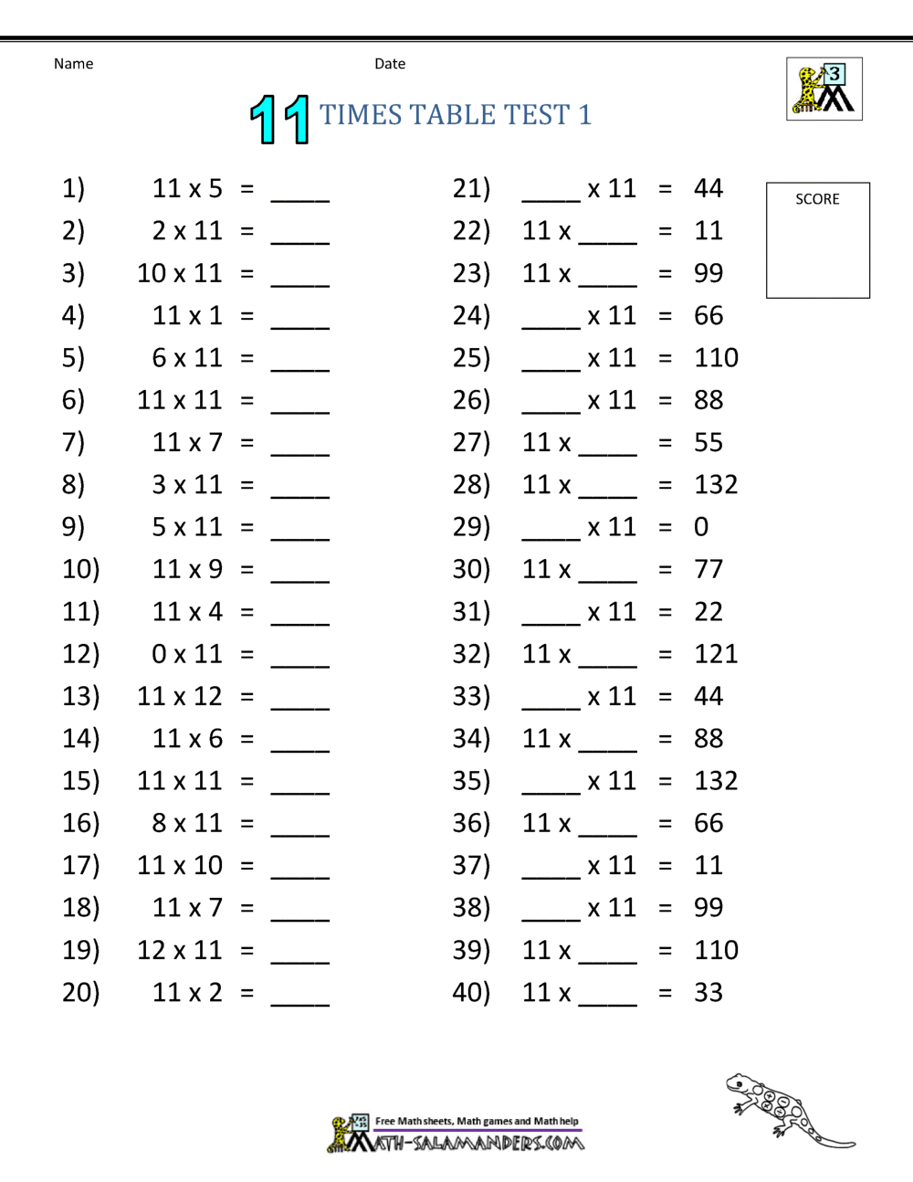11 Times Tables Worksheets 11 Times Tables Worksheets