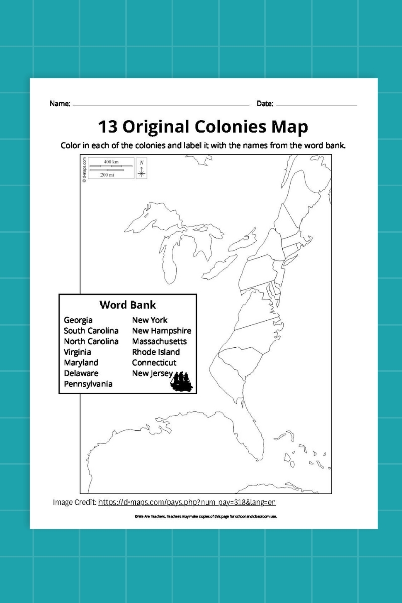 13 Colonies Map Quiz 13 Colonies Map Worksheet Blank 13 Colonies Map 13 Colonies Test Homeschool Made By Teachers