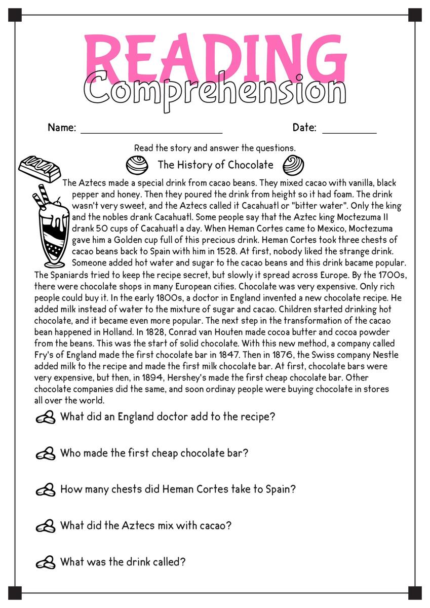 7th Grade Reading Comprehension Worksheets Printable Passages Questions