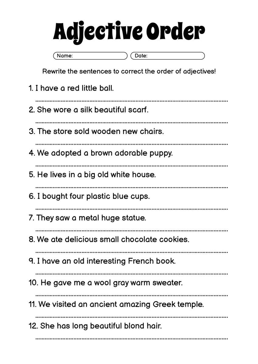 16 Printable Adjective Worksheets 4th Grade Free PDF At Worksheeto