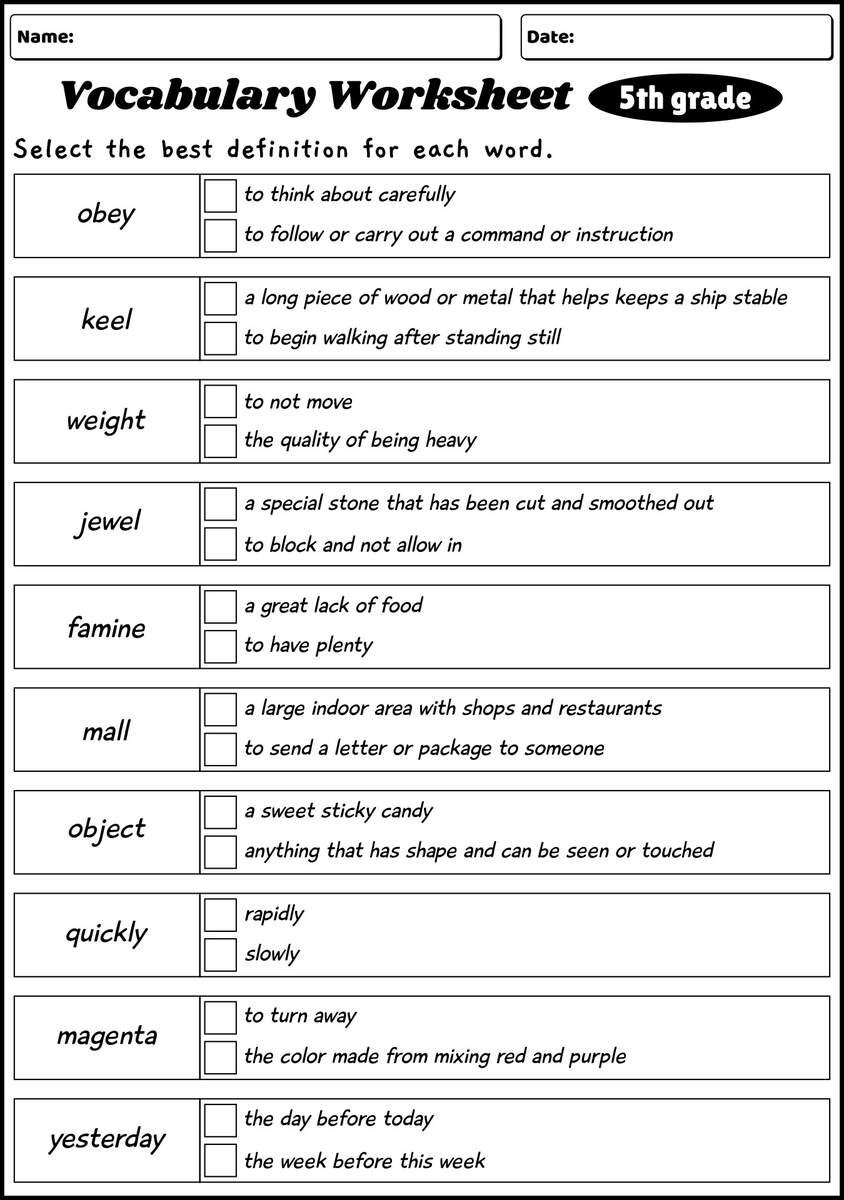 18 5th Grade Vocabulary Worksheets Printable Free PDF At Worksheeto