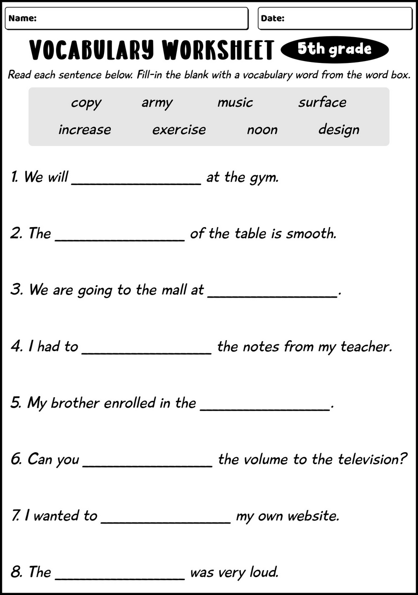 5th Grade Vocabulary Word Search WordMint