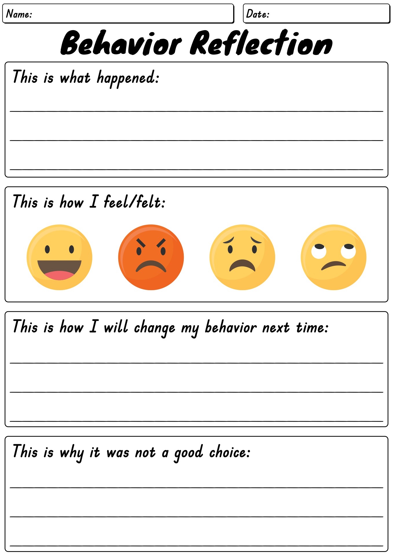 19 Student Behavior Reflection Worksheets Free PDF At Worksheeto Emoji Printables How To Draw Emoji Faces Your Therapy Source