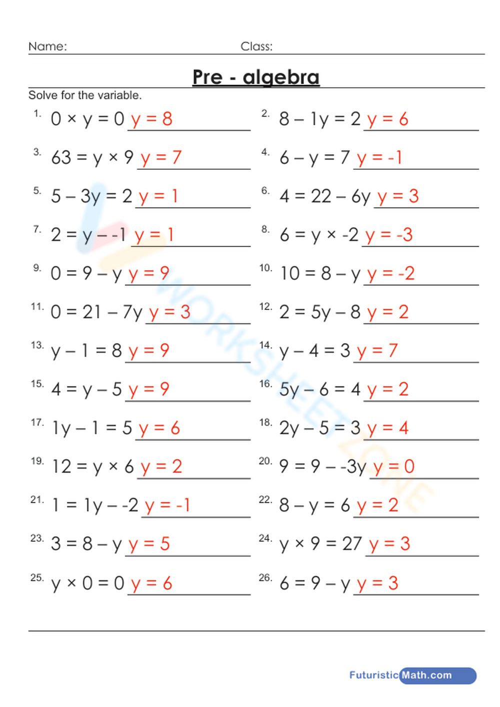 1st Grade Algebra Worksheets Printable Evaluating Algebraic Expressions Worksheet One Variable Pre Algebra Made By Teachers