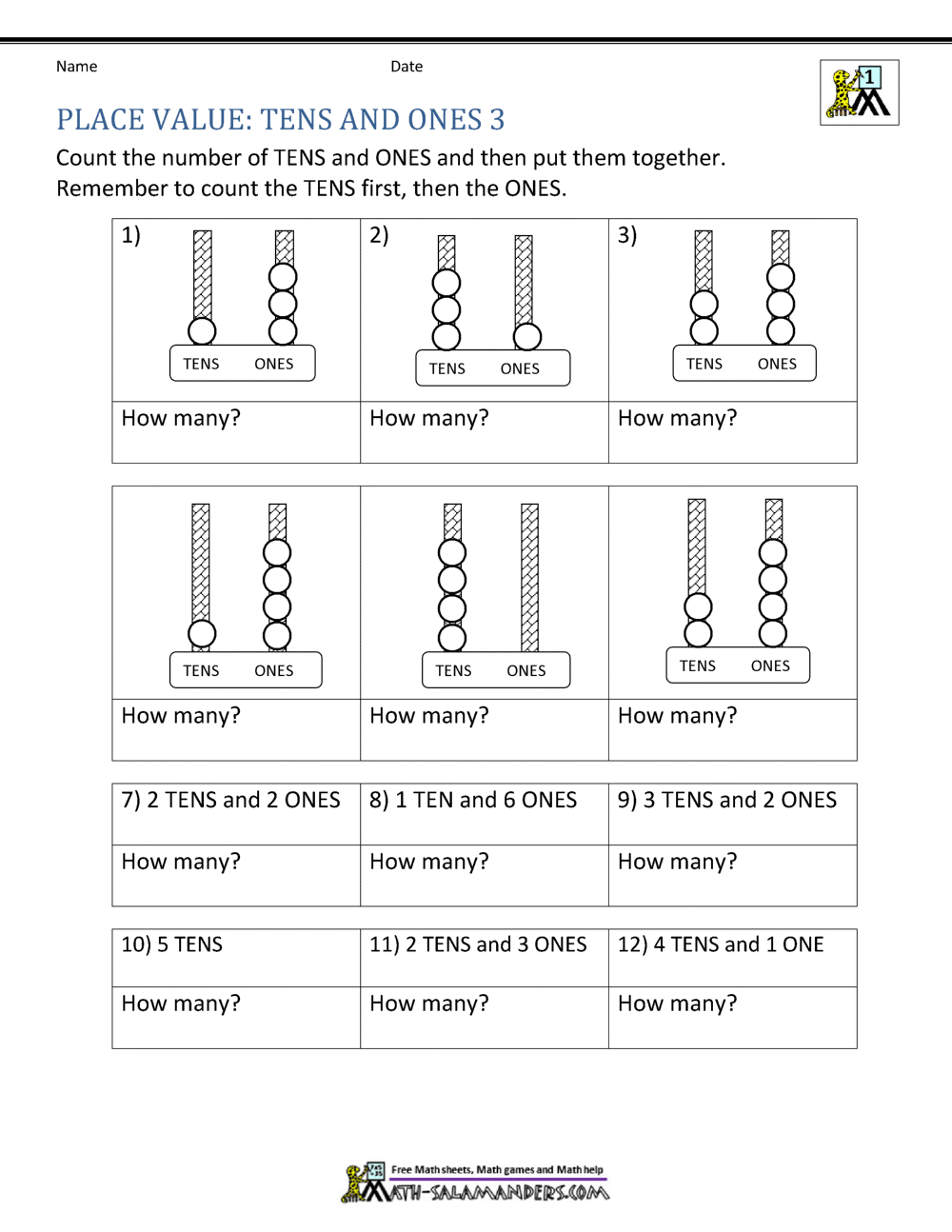 1st Grade Place Value Worksheets 2 Digit Numbers
