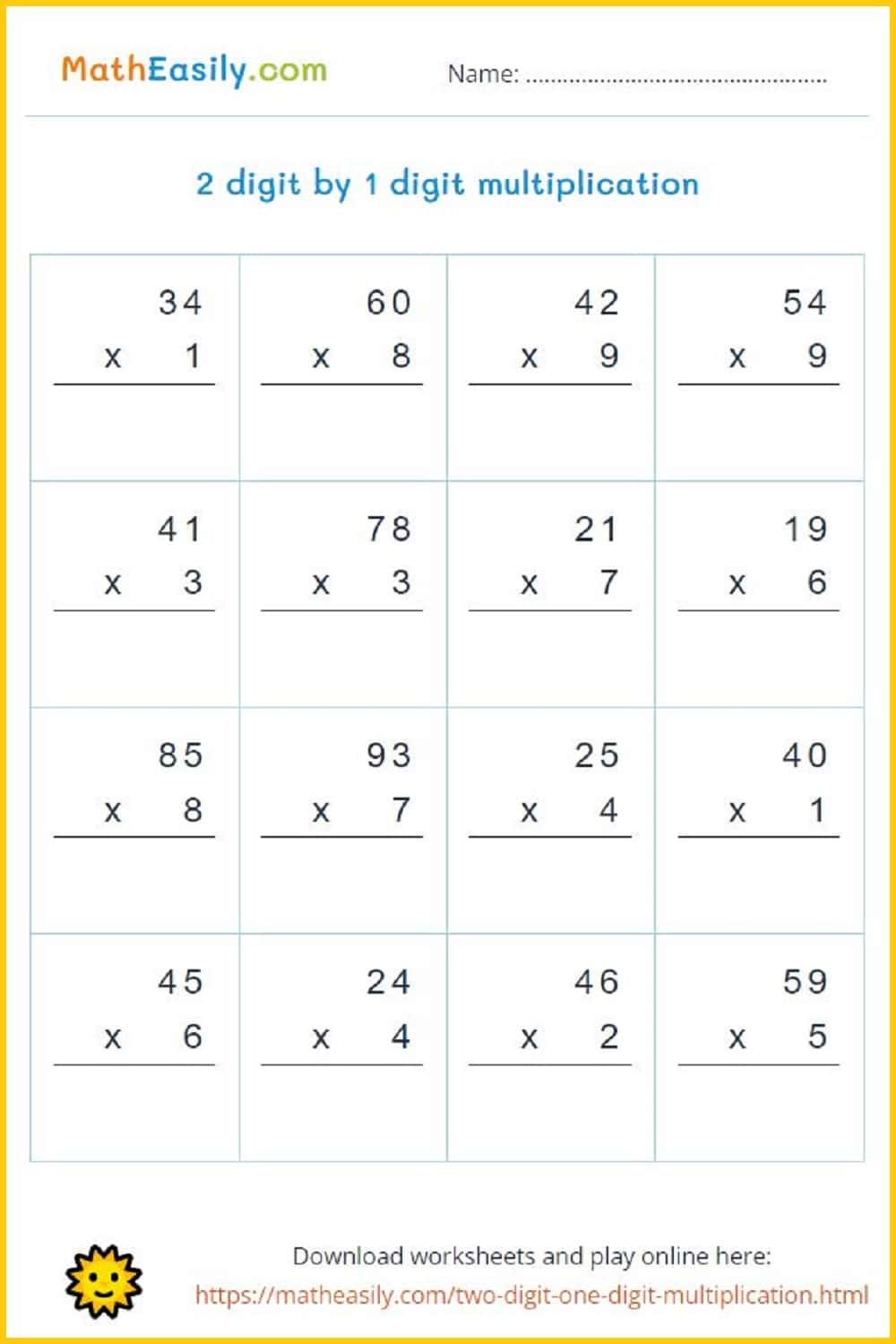 2 Digit By 1 Digit Multiplication Games Worksheets 2 Digit By 1 Digit Multiplication Games Worksheets