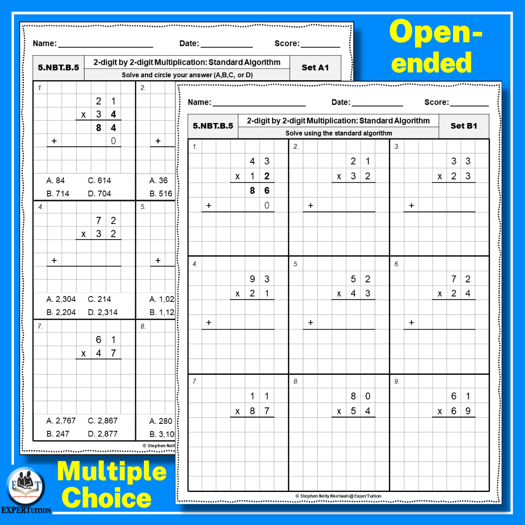 2 Digit By 2 Digit Standard Algorithm Multiplication Worksheets ExperTuition