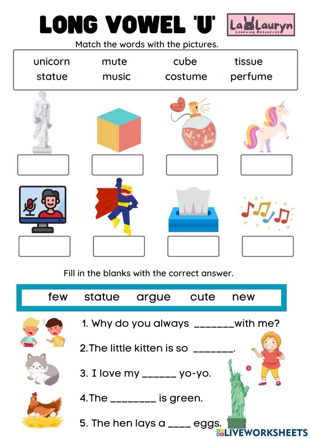 215 Long U Vowel Sound Words Free Printable Lists Literacy Learn Worksheets Library