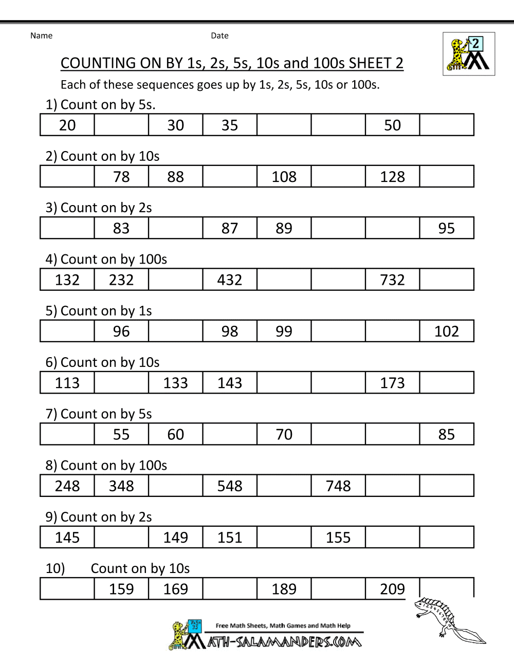 2nd Grade Counting Worksheets