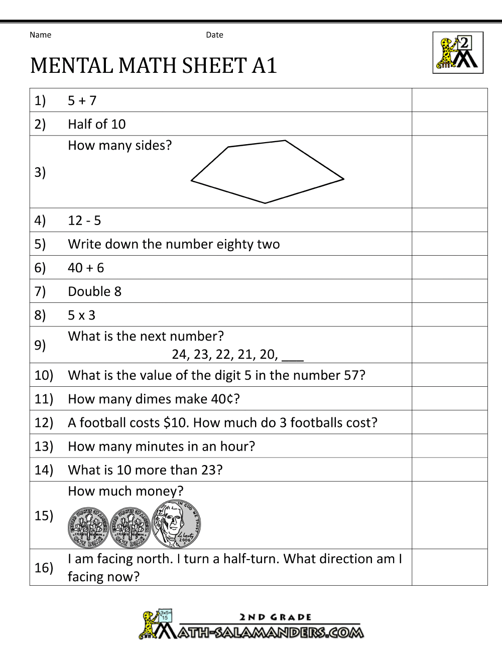 2nd Grade Mental Math Worksheets 2nd Grade Mental Math Worksheets