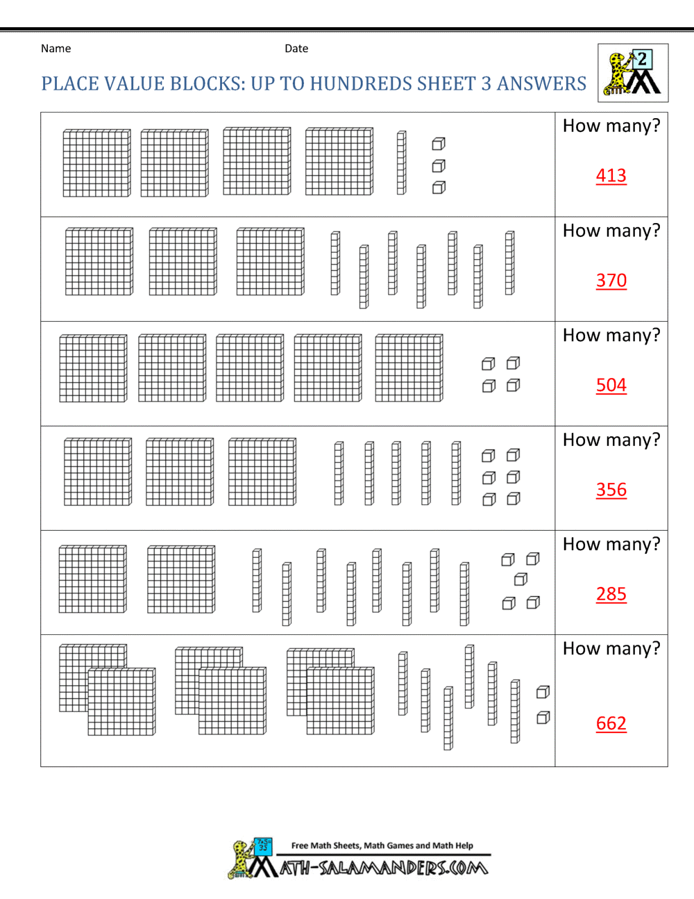 Math Place Value Worksheets To Hundreds