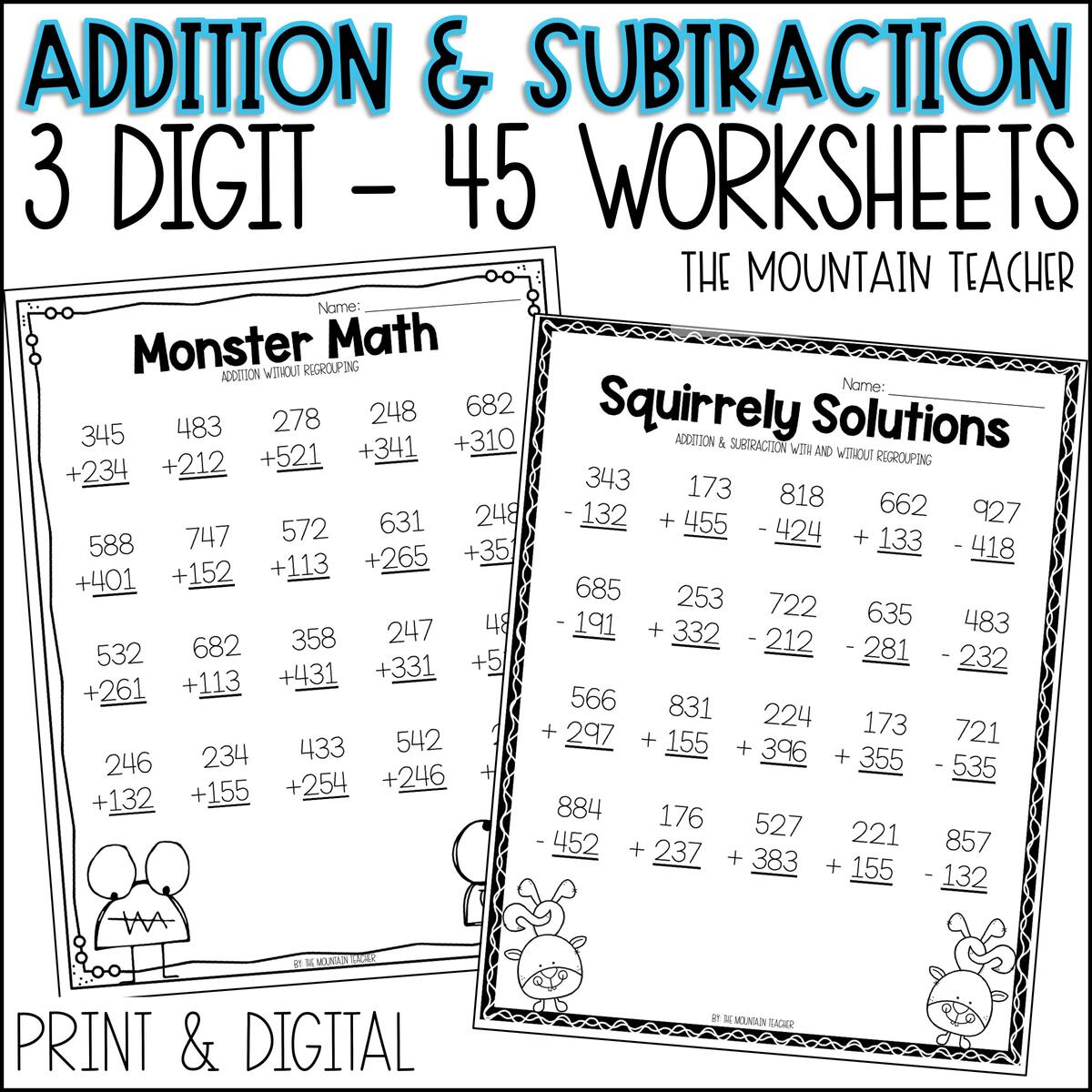 3 Digit Addition And Subtraction Worksheets With And Without Regrouping Made By Teachers 3 Digit Addition And Subtraction Worksheets With And Without Regrouping Made By Teachers