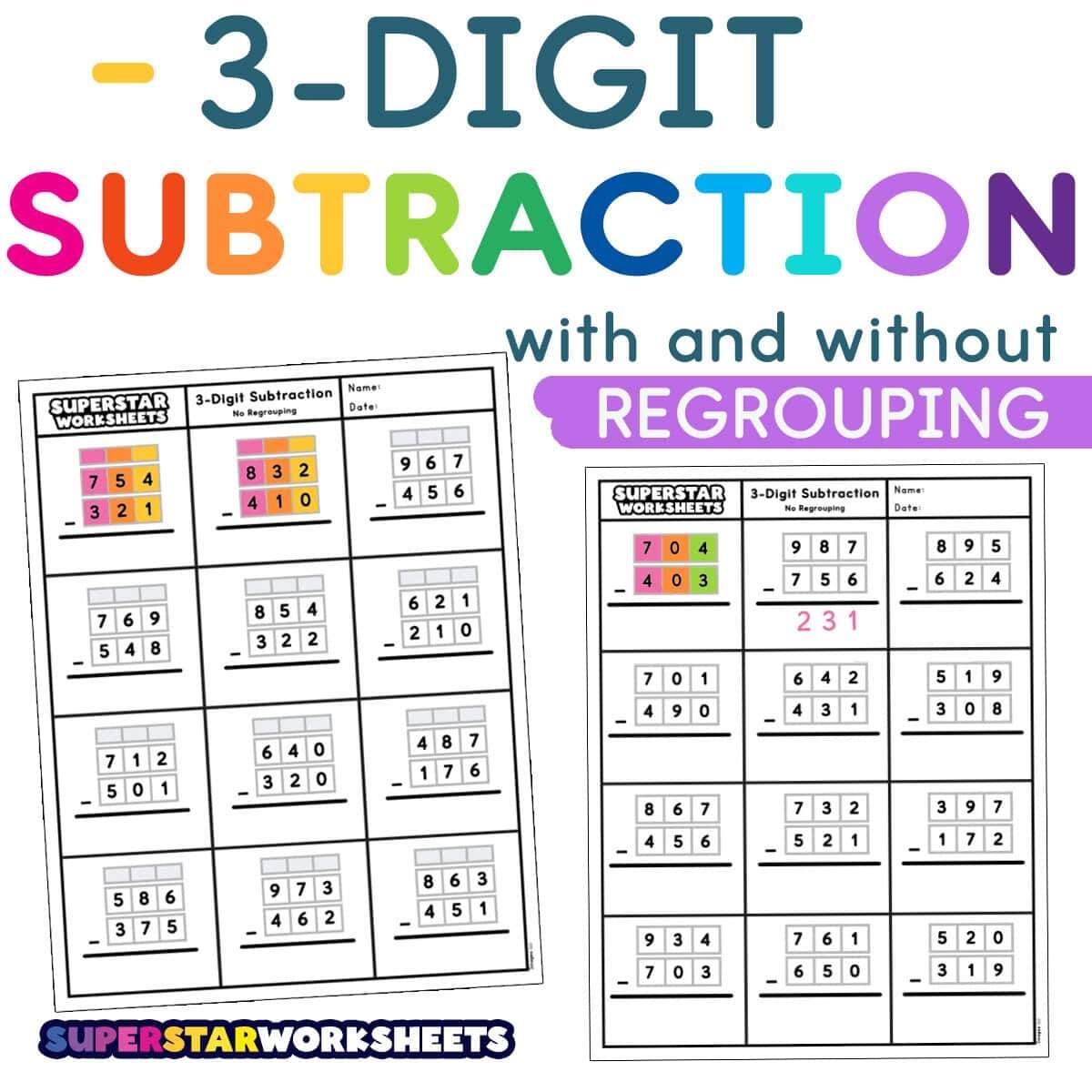 3 Digit Subtraction Worksheets