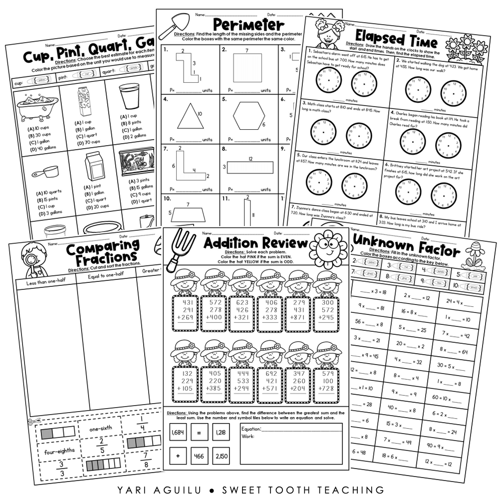 3rd Grade Spring Math ELA Review Worksheets Print Go