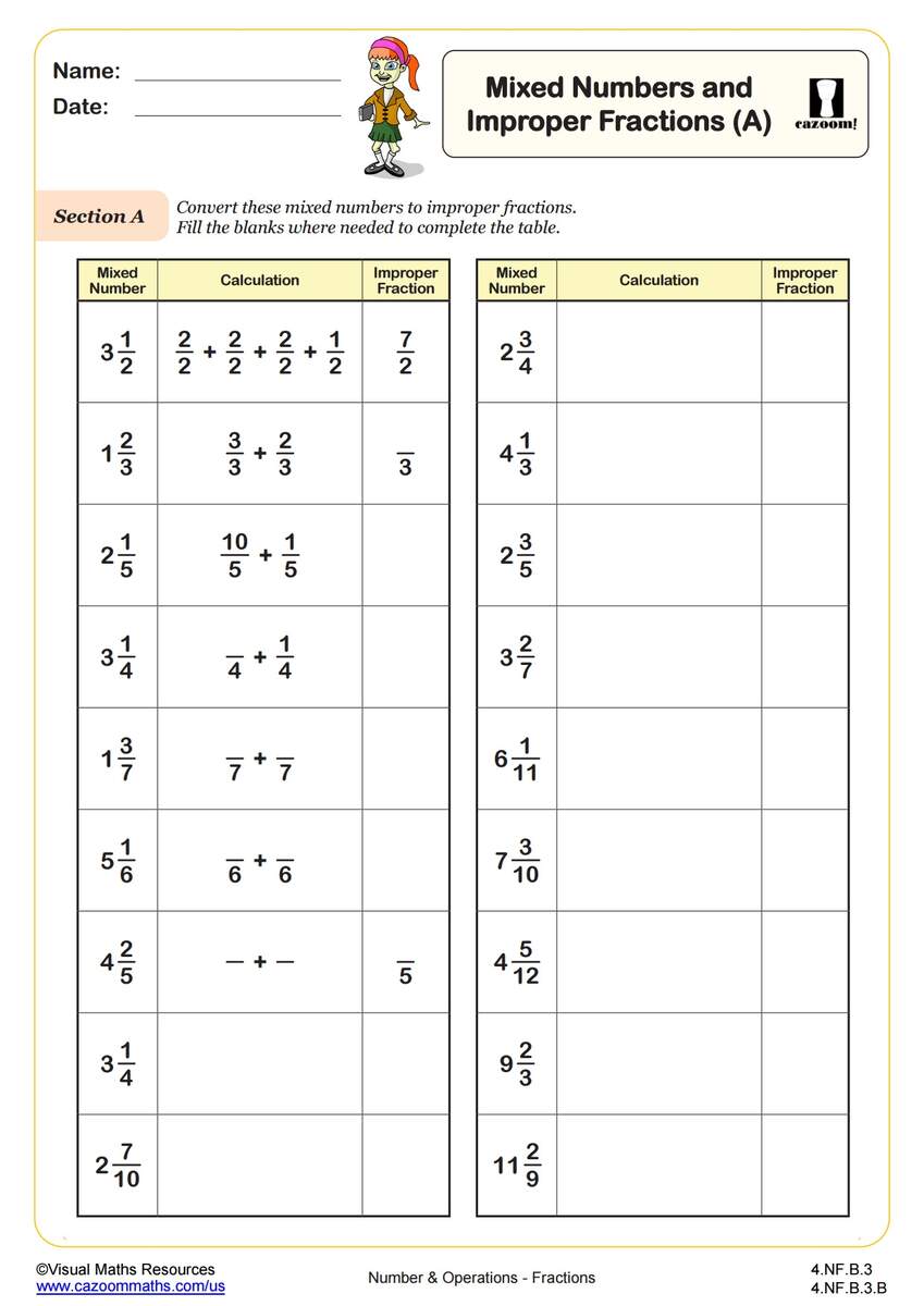 4th Grade Fractions Worksheets PDF Printable Worksheets Cazoom Math