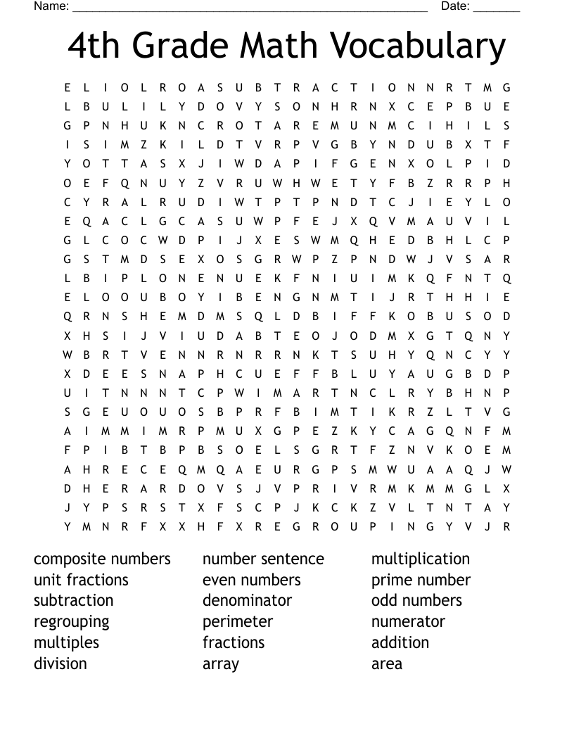 4th Grade Math Vocabulary Word Search WordMint 4th Grade Math Vocabulary Word Search WordMint
