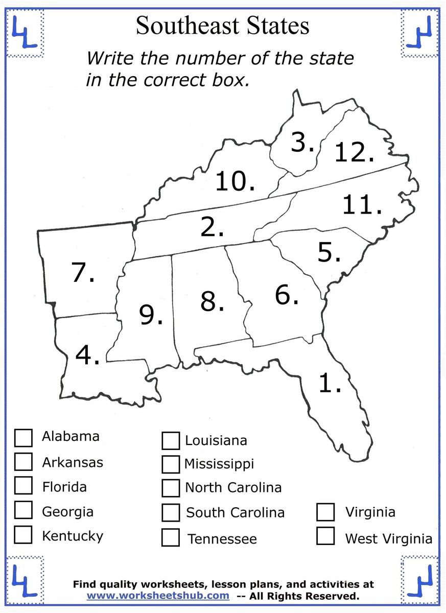 4th Grade Social Studies Southeast Region States Map Skills Worksheets Free Printable Bundle