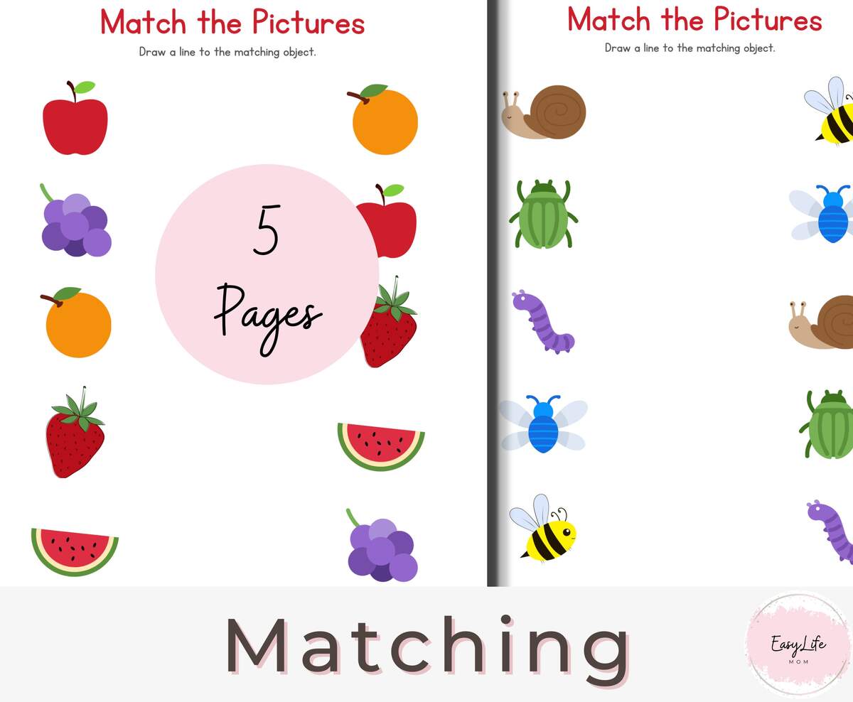 5 Printable Matching Worksheets Match The Picture Prek Worksheets Kindergarten Printables Learning Activities VPK Homeschool Etsy 5 Printable Matching Worksheets Match The Picture Prek Worksheets Kindergarten Printables Learning Activities VPK Homeschool Etsy