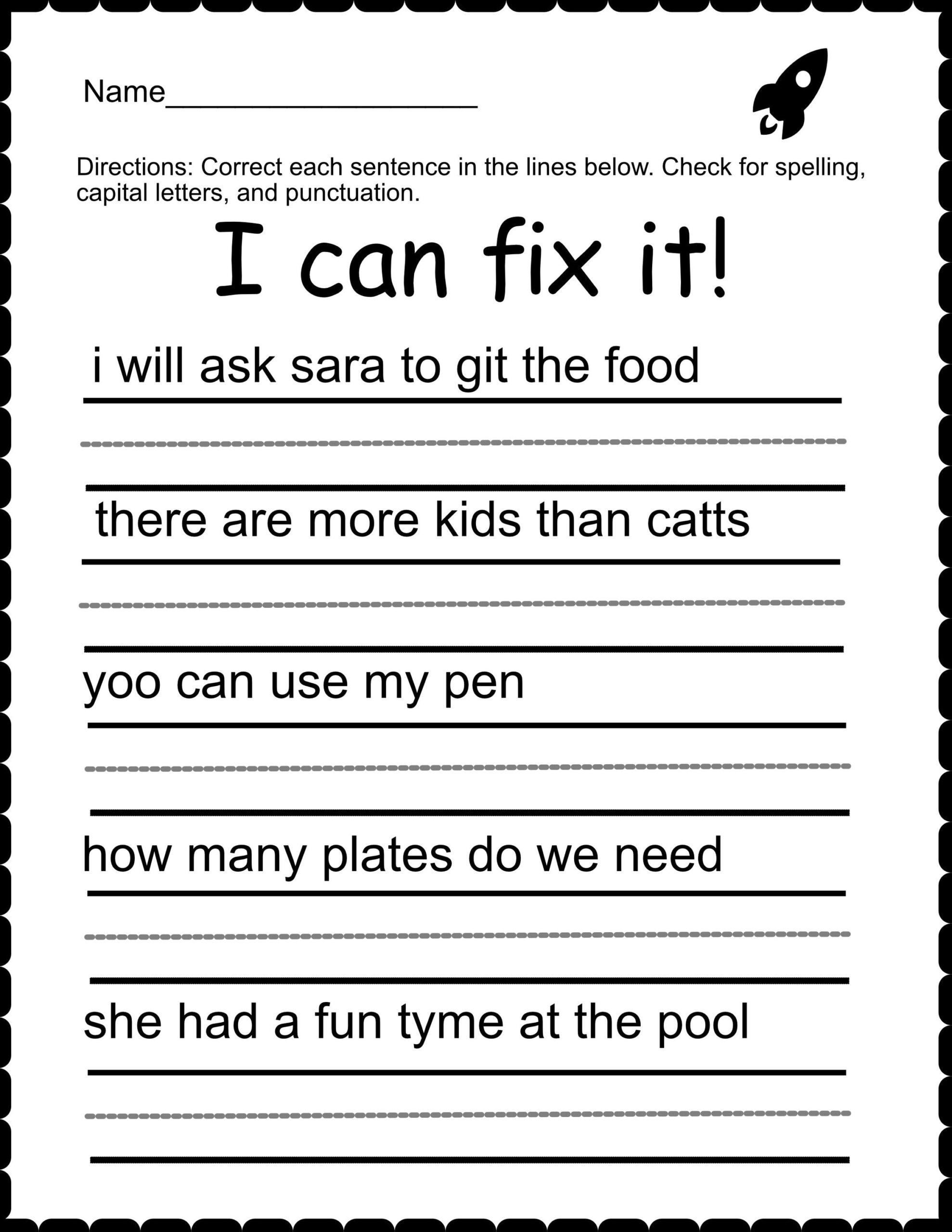 50 Printable 1st Through 3rd Grade Fix A Sentence Examples Spelling Writing Etsy