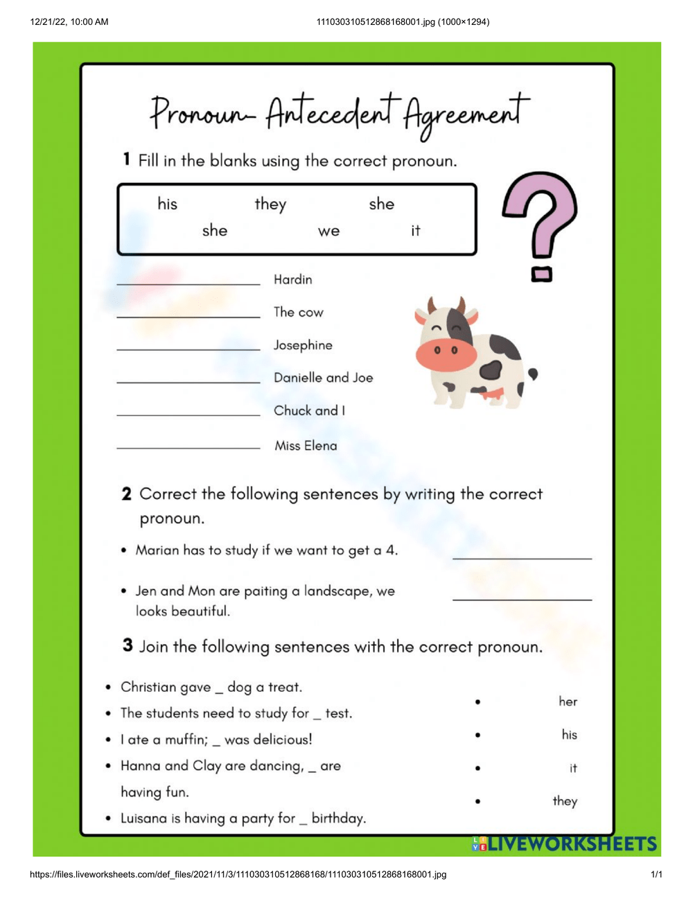 5th Grade Pronouns And Antecedents Worksheets Printable