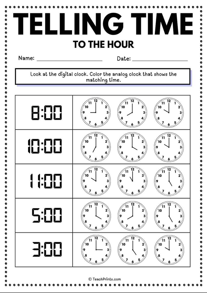 Free Printable Telling Time Worksheets Paper Trail Design