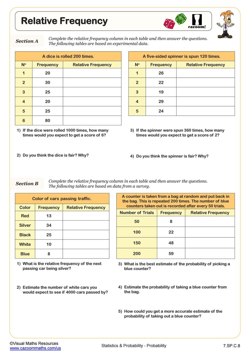 7th Grade Probability Worksheets PDF Printable Worksheets Cazoom Math