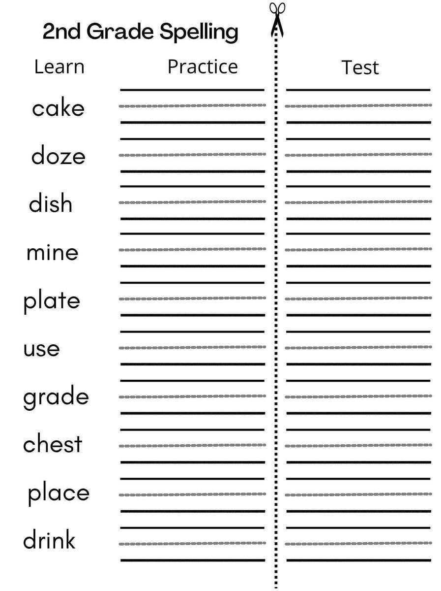 2nd Grade Spellings Worksheet Grade1to6