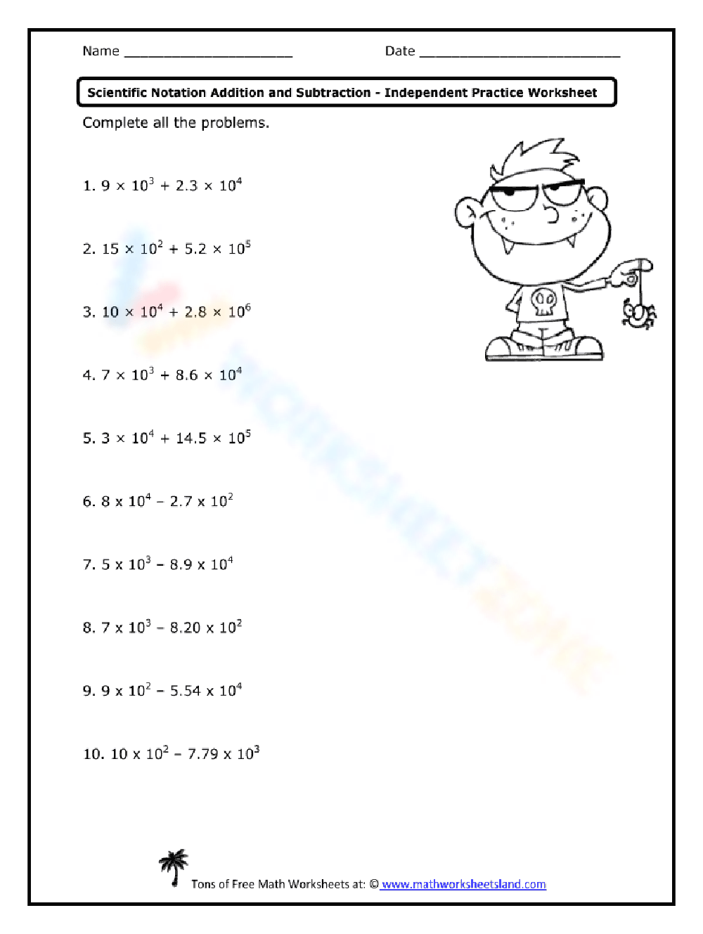 Addition And Subtraction With Scientific Notation Worksheet Worksheets Library
