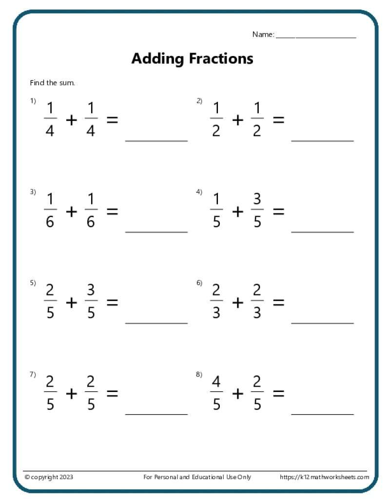 Fractions Worksheets K12 Math Worksheets