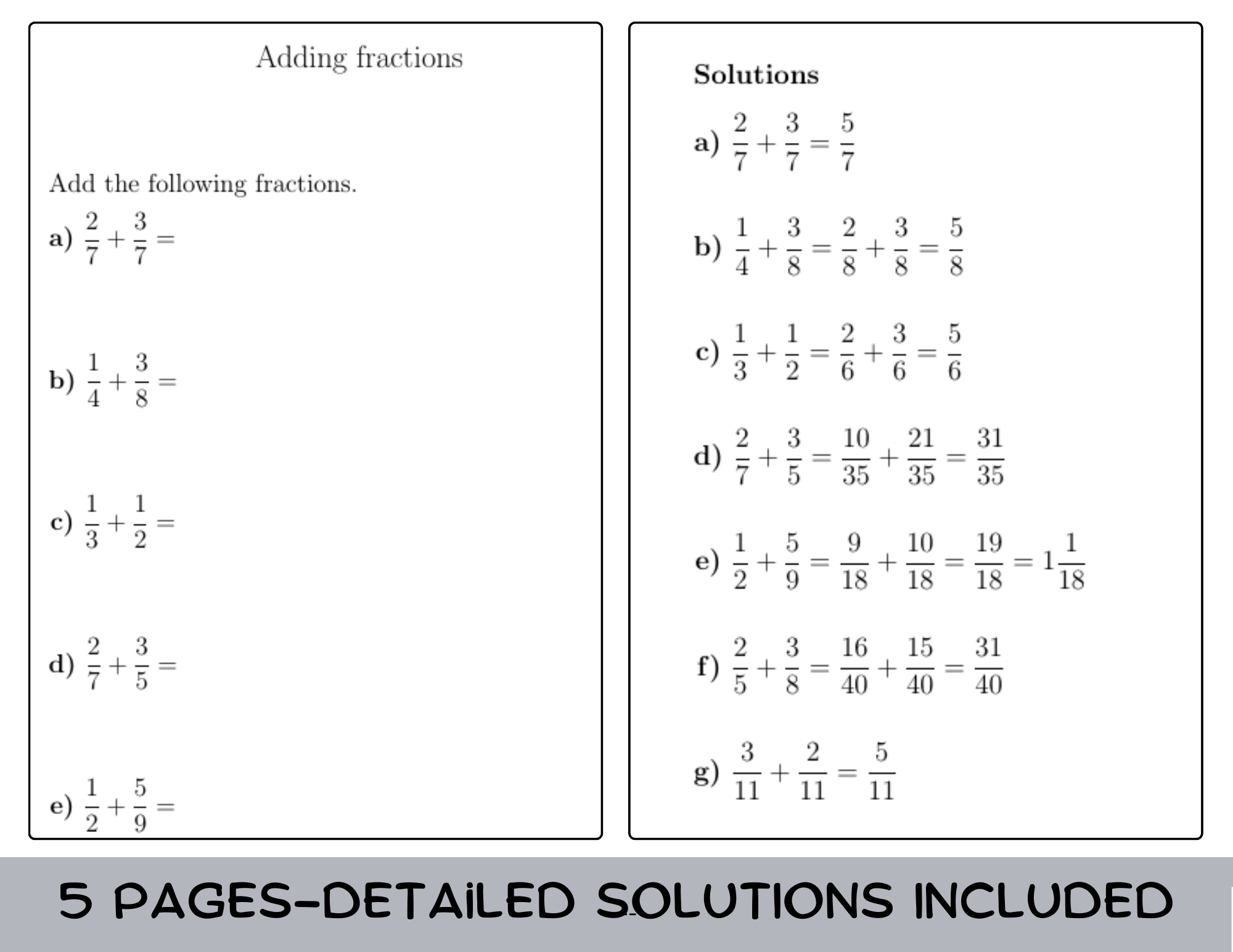 Adding Fractions Worksheet With Solutions Teaching Resources Adding Fractions Worksheet With Solutions Teaching Resources