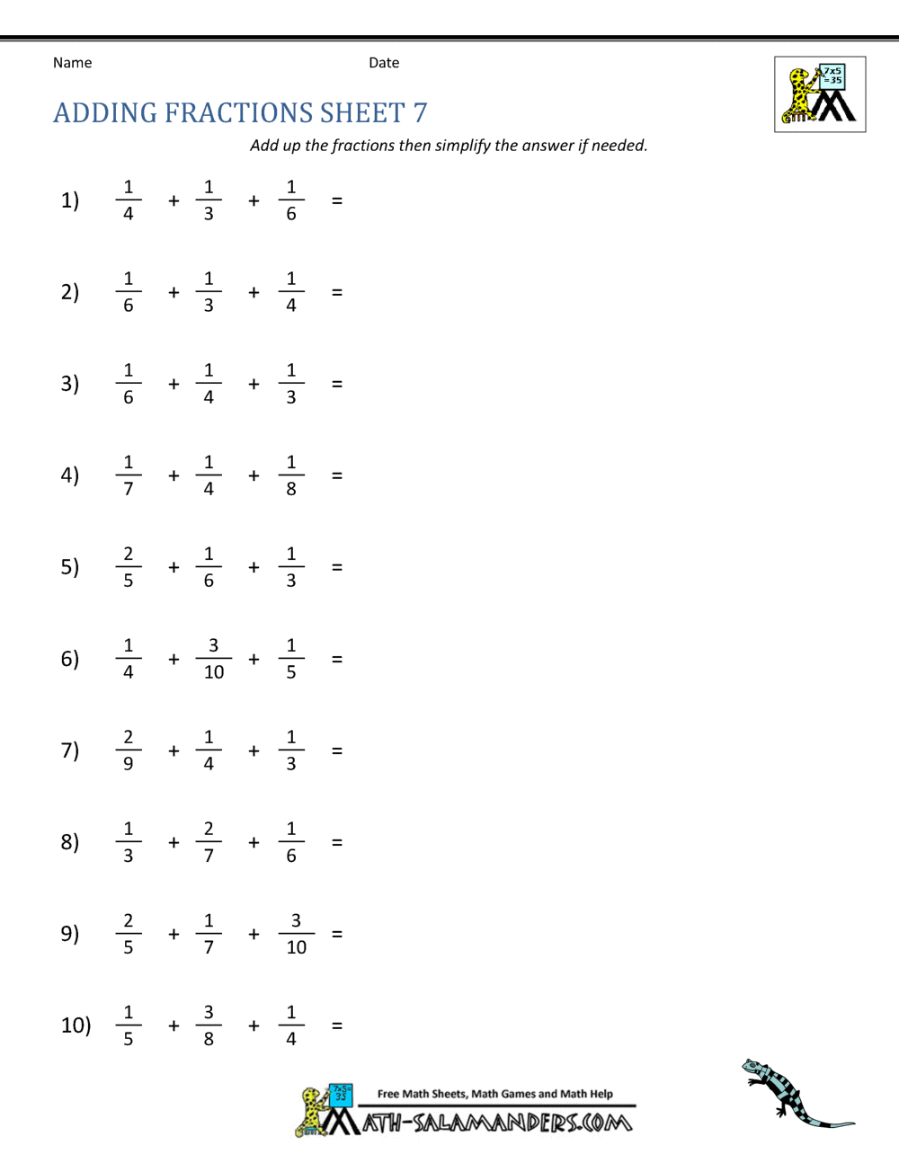 Adding Fractions Worksheets Adding Fractions Worksheets