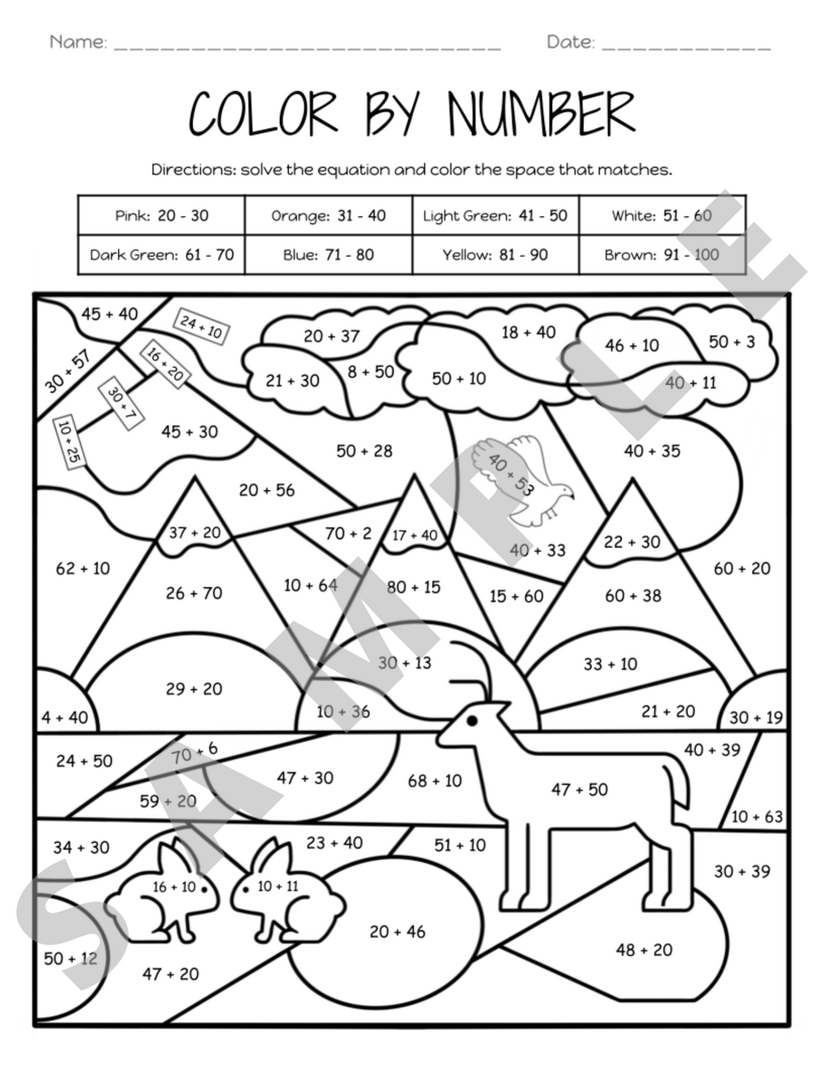 Adding With Base Ten Two Digit Place Value Color By Number Activity Worksheet K 5 Teachers Students Math Classroom Classful