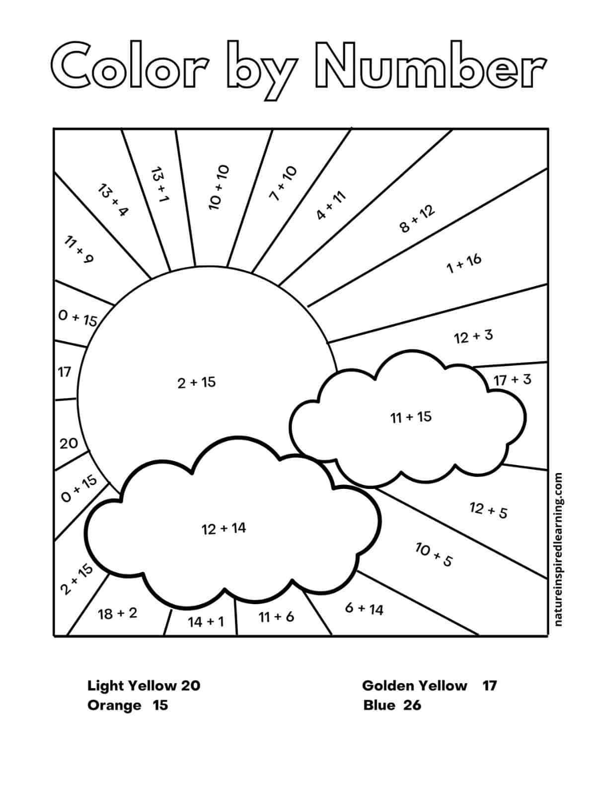 Addition Color By Number Worksheets Nature Inspired Learning FREE Printable Sight Words List