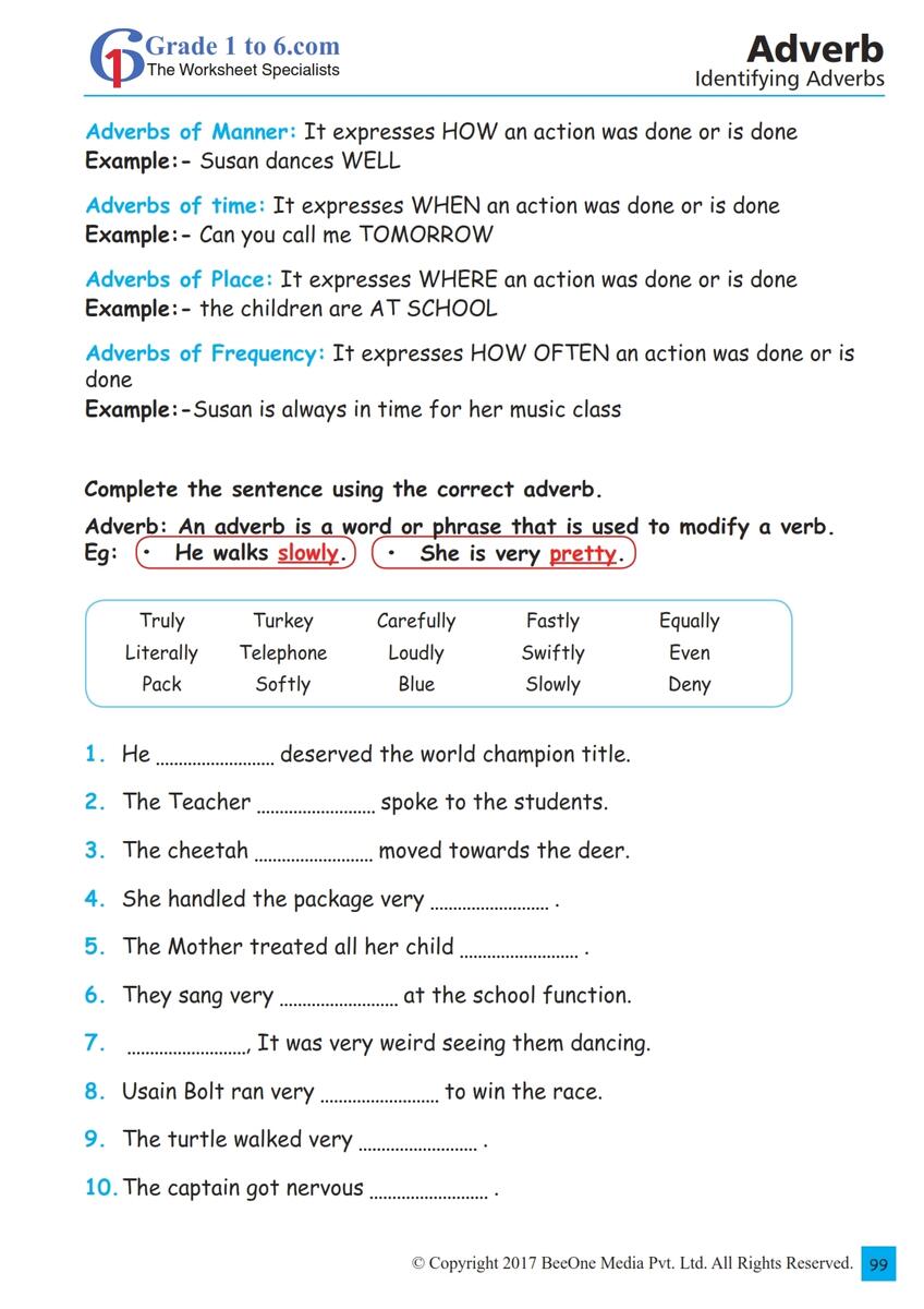 Printable Adverbs Worksheets