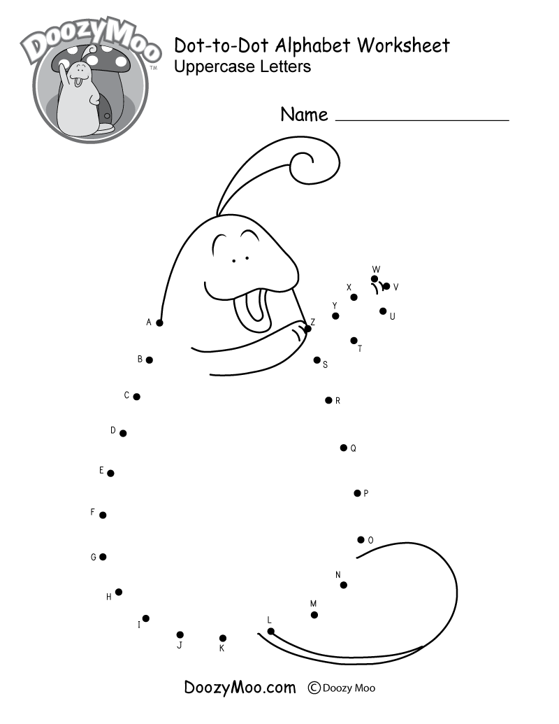 Alphabet Dot to Dot Worksheet Free Printable Doozy Moo