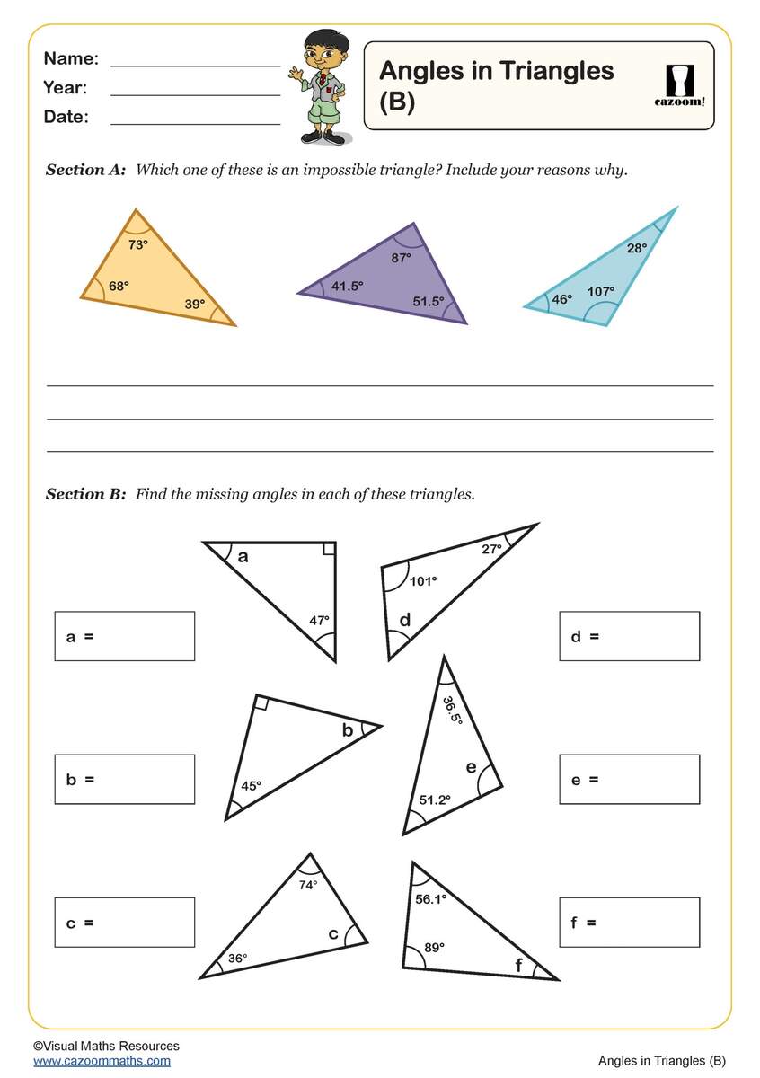 Angles In Triangles B Worksheet PDF Printable Geometry Worksheets