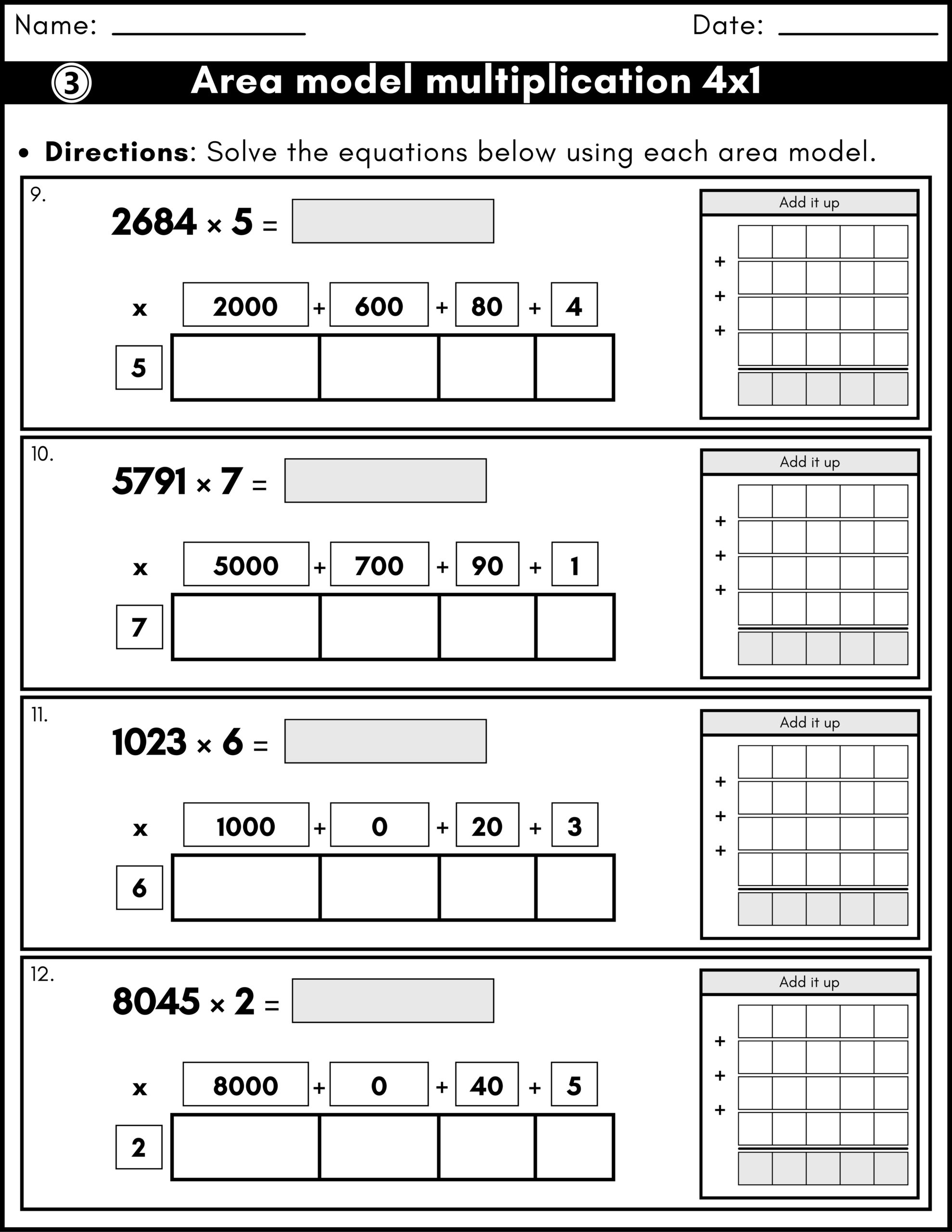 Area Model Multiplication Worksheets 4 Digit By 1 Digit Box Method KS2 Maths Resource Teaching Resources