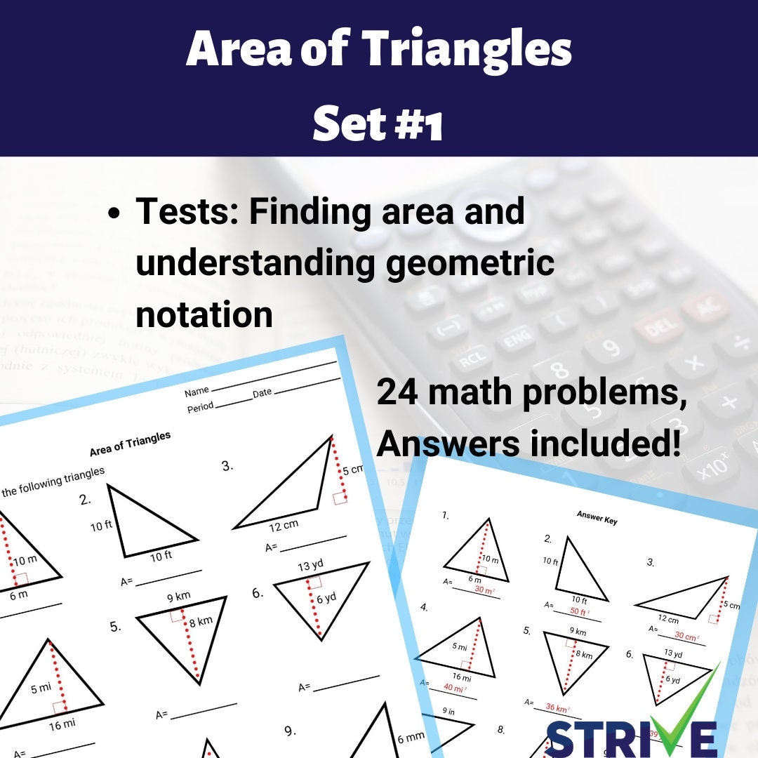 Area Of Triangles Worksheet Set 1 Etsy Israel