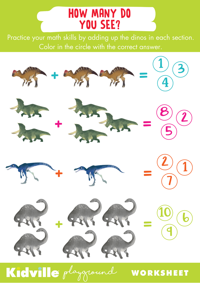 At Home Math Resource Adding The Dinos Kidville Dinosaur Counting Game Math Activity For Preschool Children With Dinos How Many Objects Printable Worksheet Stock Vector Illustration Of Addition Diplodocus 235700983