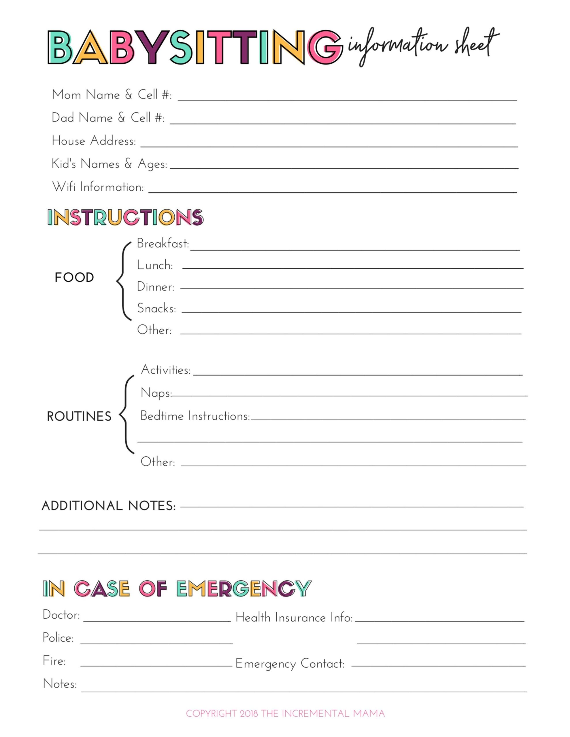 Babysitter Checklist Printable Printable Party Favors