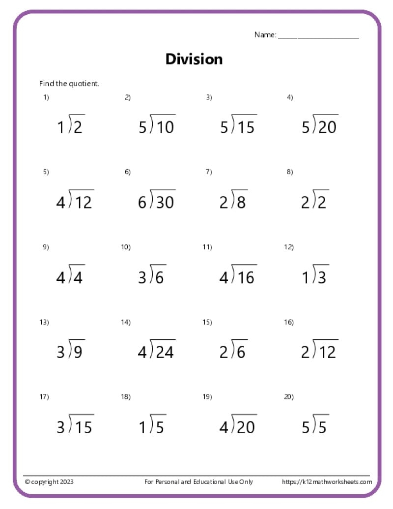4th Grade Long Division Worksheets