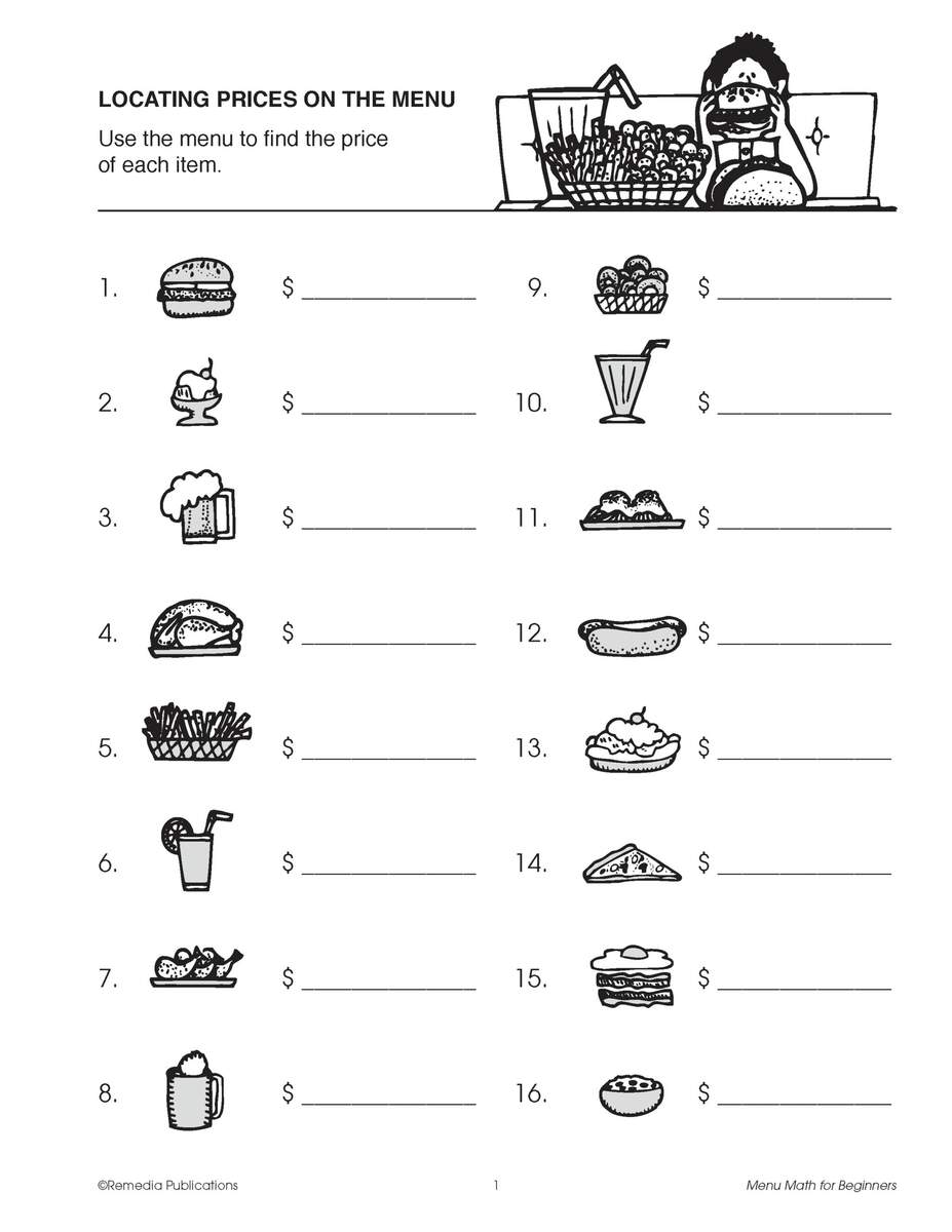 This FREE 3 Page Menu Can Be Used To Create Menu Math Worksheets Worksheets Library