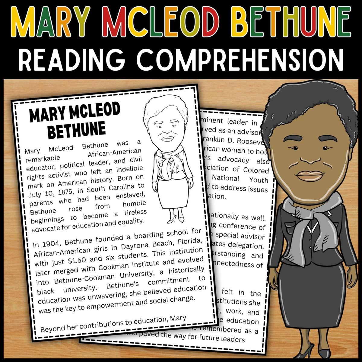 Black History Month Mary McLeod Bethune Reading Comprehension Passage BHM Made By Teachers Black History Month Mary McLeod Bethune Reading Comprehension Passage BHM Made By Teachers