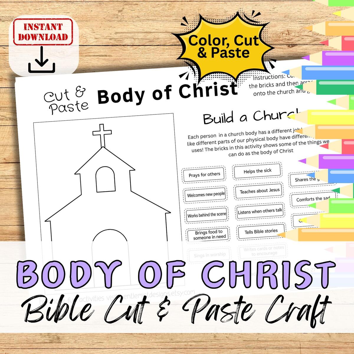BODY OF CHRIST Build A Church Bible Craft Activity For Kids Printable Diy Cut Paste Kit Sunday School Group Homeschool Worksheet Etsy
