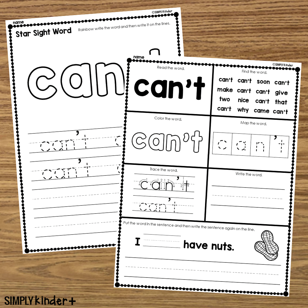 Can T Sight Word Printable Activities Simply Kinder Printable Membership