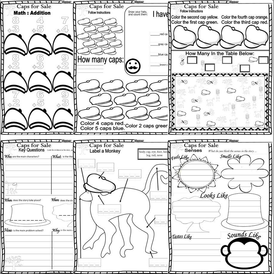 Caps For Sale Read Aloud Book Study Companion Reading Comprehension ELA Math Worksheets Made By Teachers